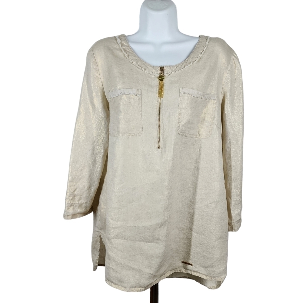 ELLEN TRACY 100% LINEN ROLL TAB SLEEVE